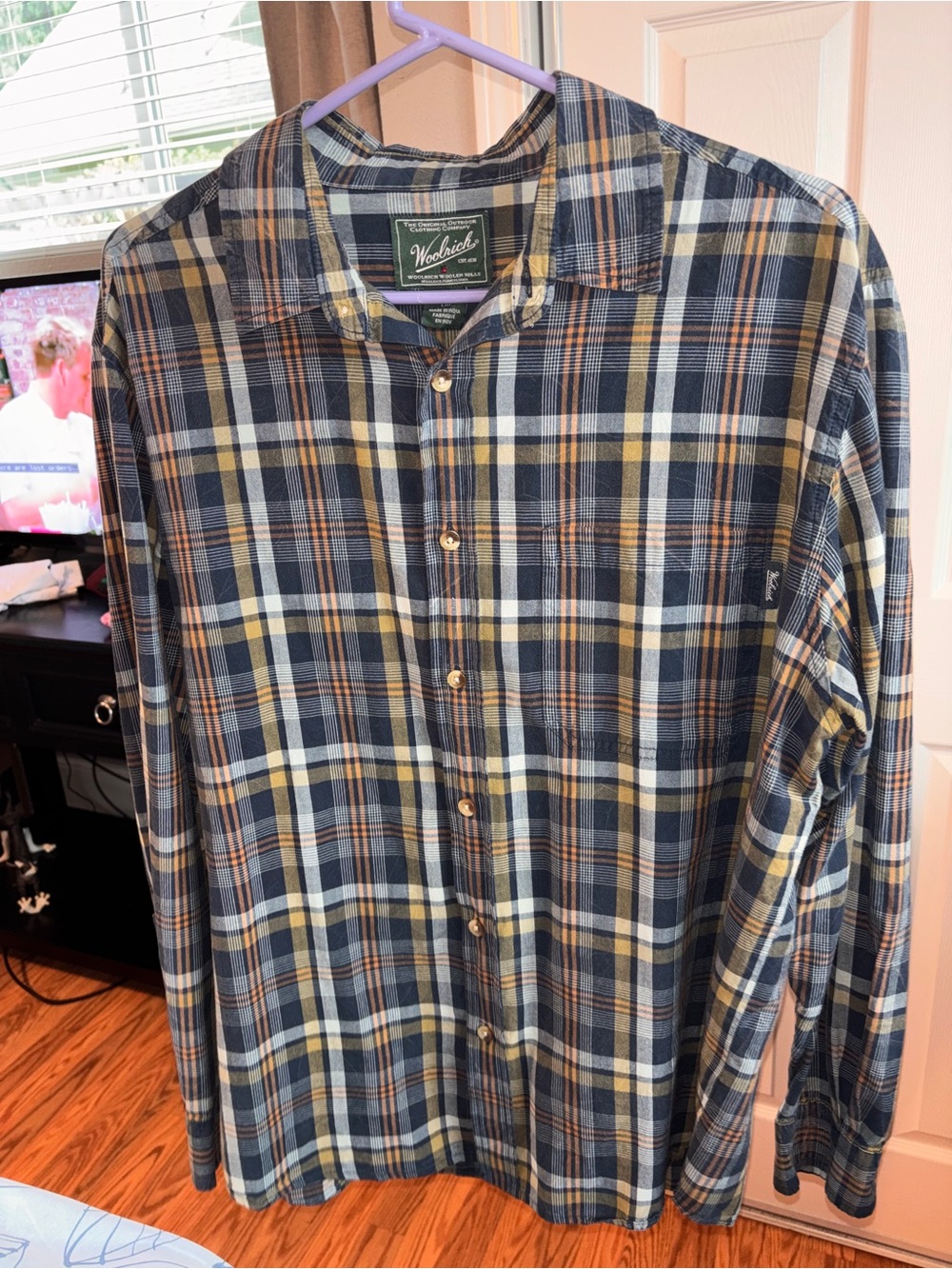 Woolrich Men's Navy, Tan & Cream Plaid Button-Down Shirt